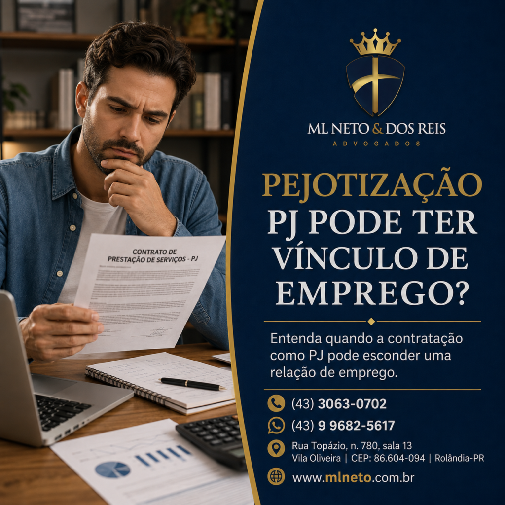Pejotização: trabalhador PJ analisando contrato de prestação de serviço