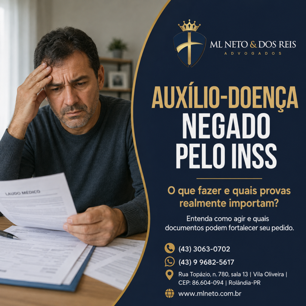 Homem preocupado analisando carta de auxílio-doença negado pelo INSS